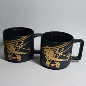 Starbucks Viennese Air Plane Coffee Mug Ceramic Black/Gold 14oz 2016